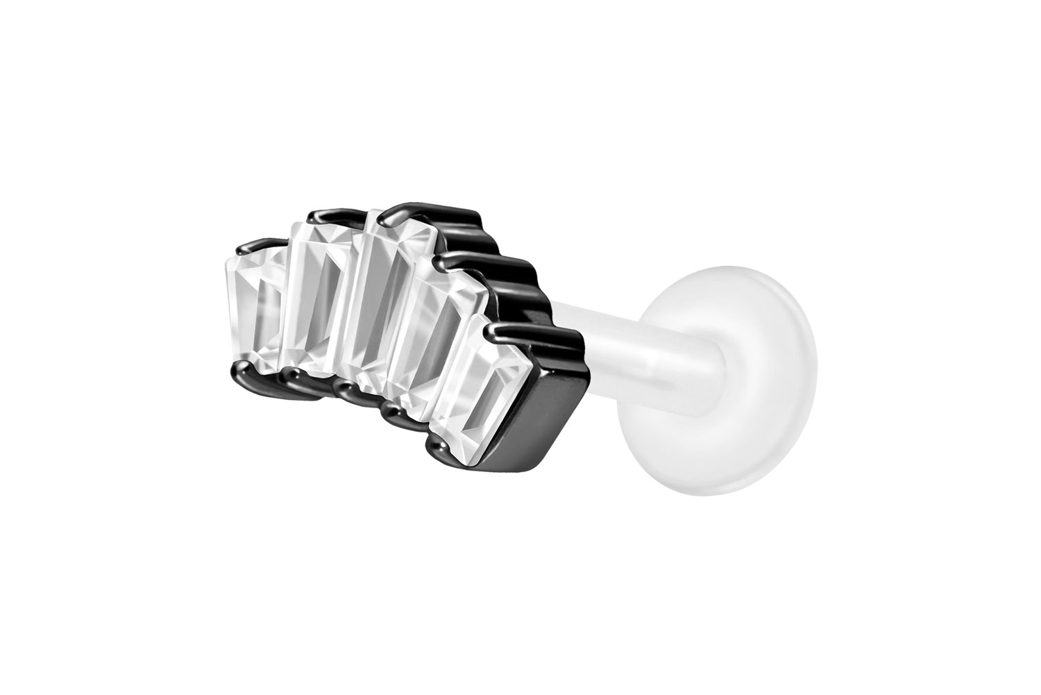 PTFE Labret Piercing mit Innengewinde + Titan-Aufsatz 5 EINGEFASSTE KRISTALLRECHTECKE